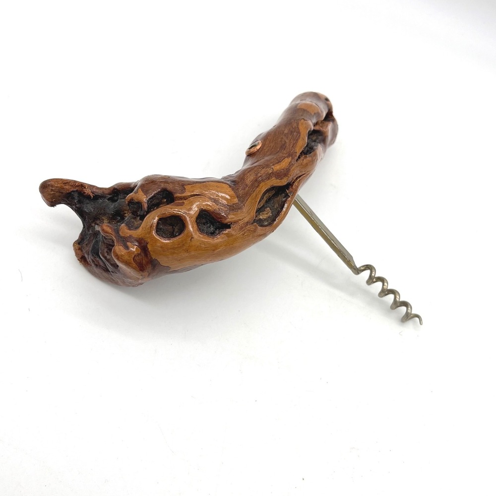 Vintage Handcrafted Gnarled Burl Wood Handle Corkscrew Rustic Wine Bottle Opener